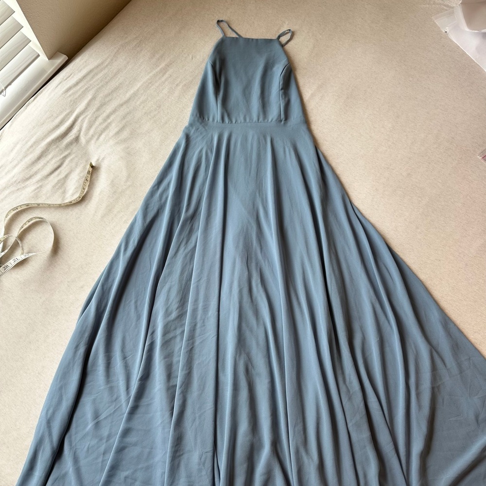 Lulus Slate Blue Halter Open Back Maxi Dress Small Bridesmaid Wedding Guest Gown